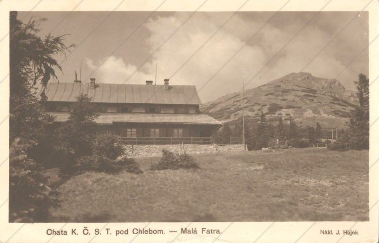 Chata pod Chlebom (1934), s pečiatkou Chata pod Chlebom – J. Hájek