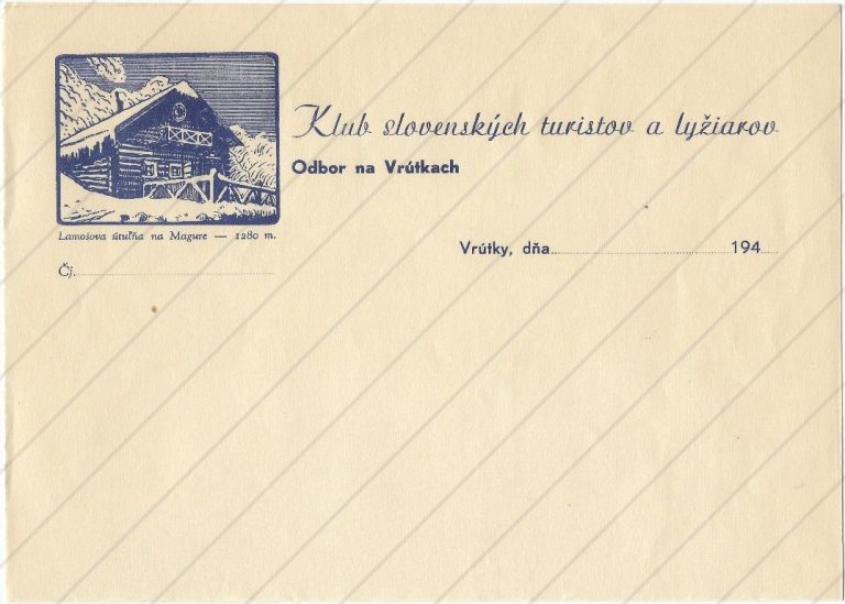 Lamošova útulňa KSTL Vrútky – korešp. tlačivo (cca 1941–1943)