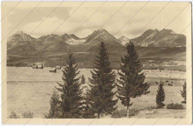 Pohľad na Tatry z Važeckých lúk (cca 1950; Tatran)
