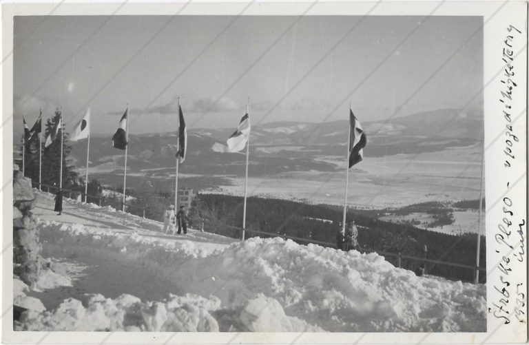 Štrbské pleso, počas Pretekov FIS (MS v lyžovaní; 1935, vydavateľ neznámy)