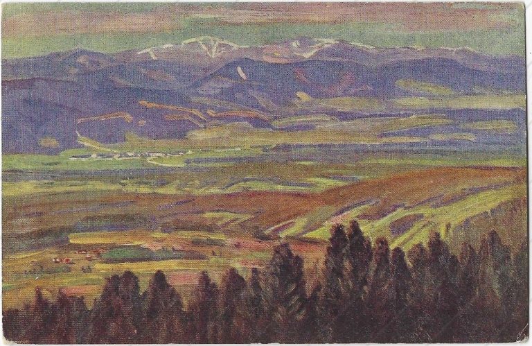 Výhľad od Štrbského plesa na Nízke Tatry (1922; Pithart Josef – Kromeříž)